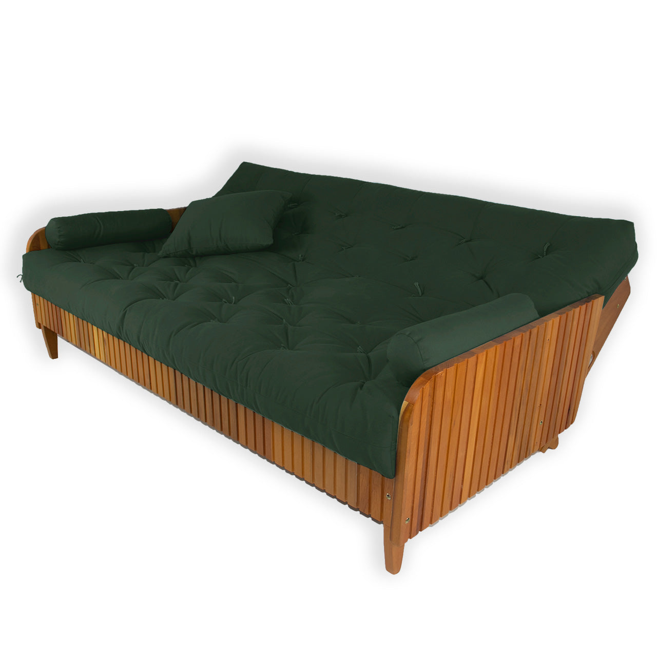 Sofá Cama Paris Ripado Sarja Madeira Nobre - Verde Militar