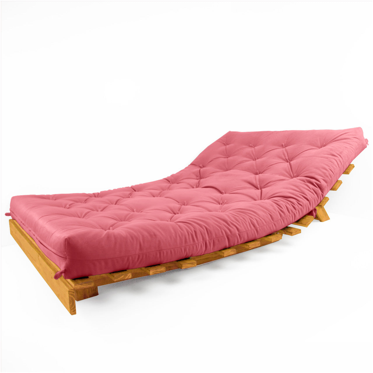 Sofá Cama Casal Futon Tokio Madeira Cor Mel Sarja Goiaba