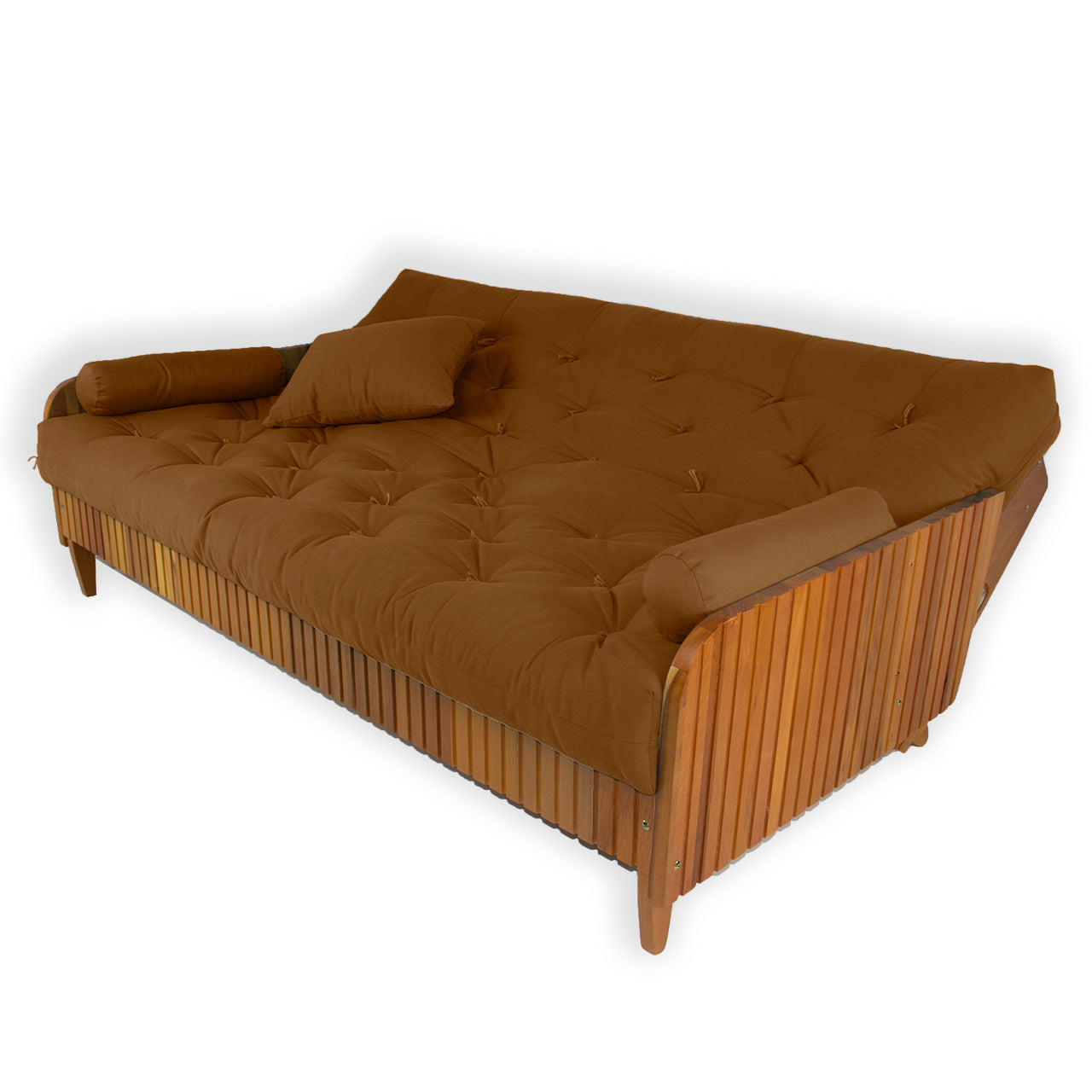 Sofá Cama Paris Ripado Sarja Madeira Nobre - Caramelo