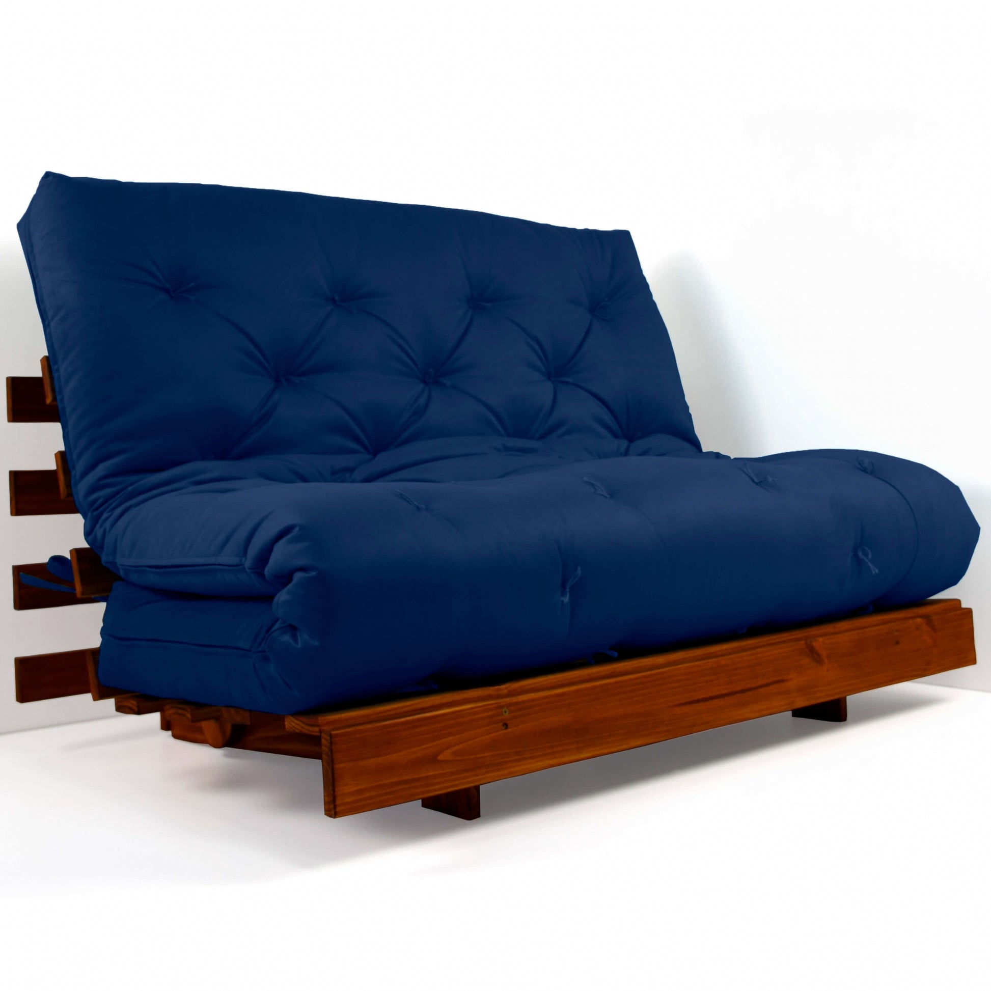 Sofá Cama Casal Futon Tokio Madeira Cor Imbuia Acquablock Azul Royal