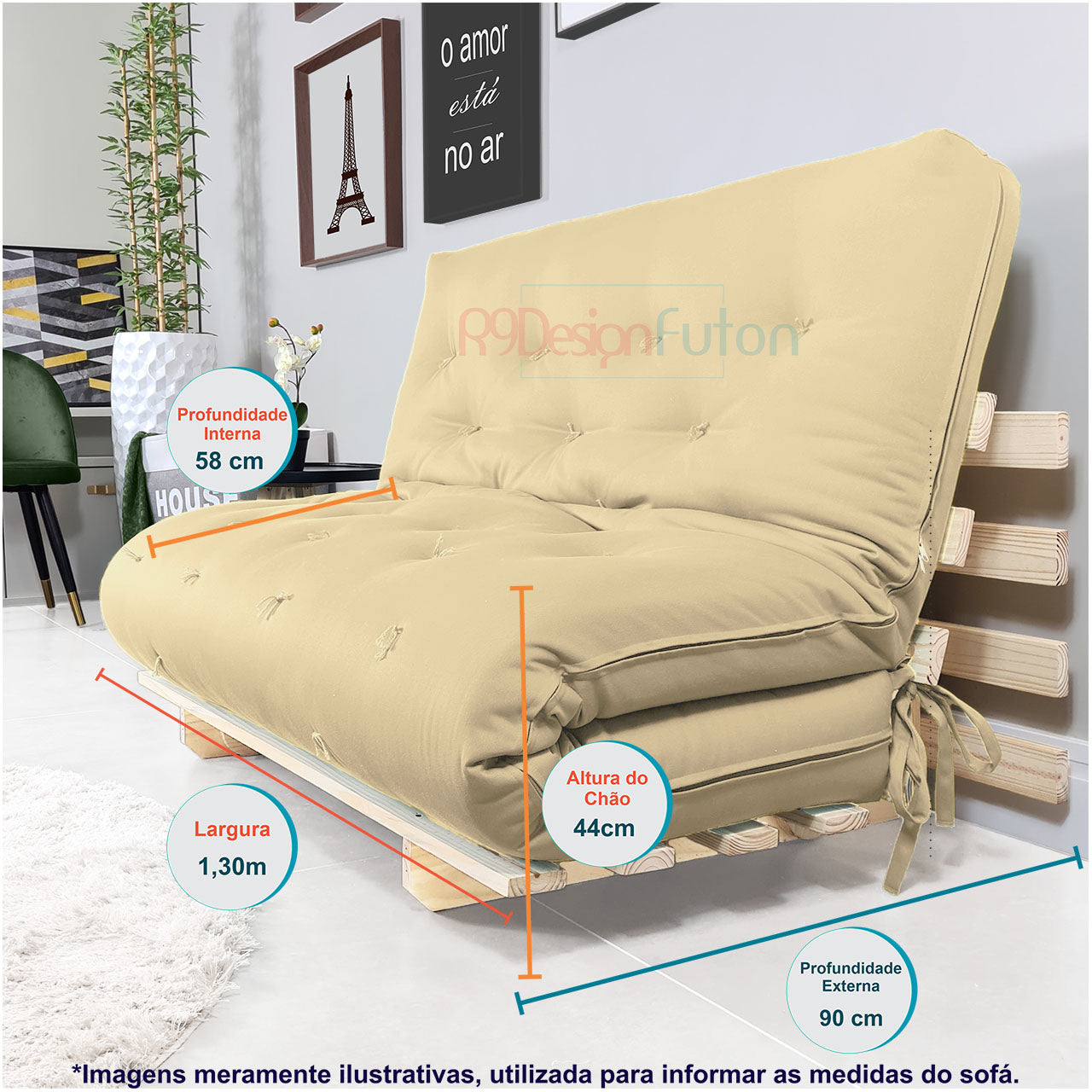 Sofa Cama Casal Futon Oriental Madeira Maciça Acquablock Fendi