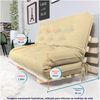 Sofá Cama Casal Futon Oriental D33 Madeira Cor Mel Acquablock Cinza Linho