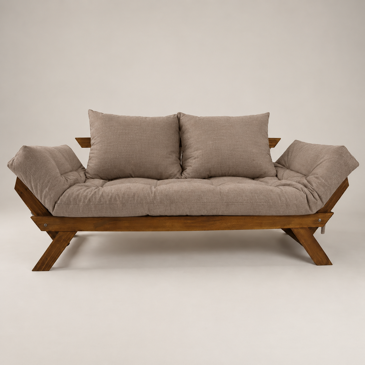 Sofá Cama Reclinável Futon D33 Japão - Madeira Nobre Imbuia Tecido Acquablock Fendi