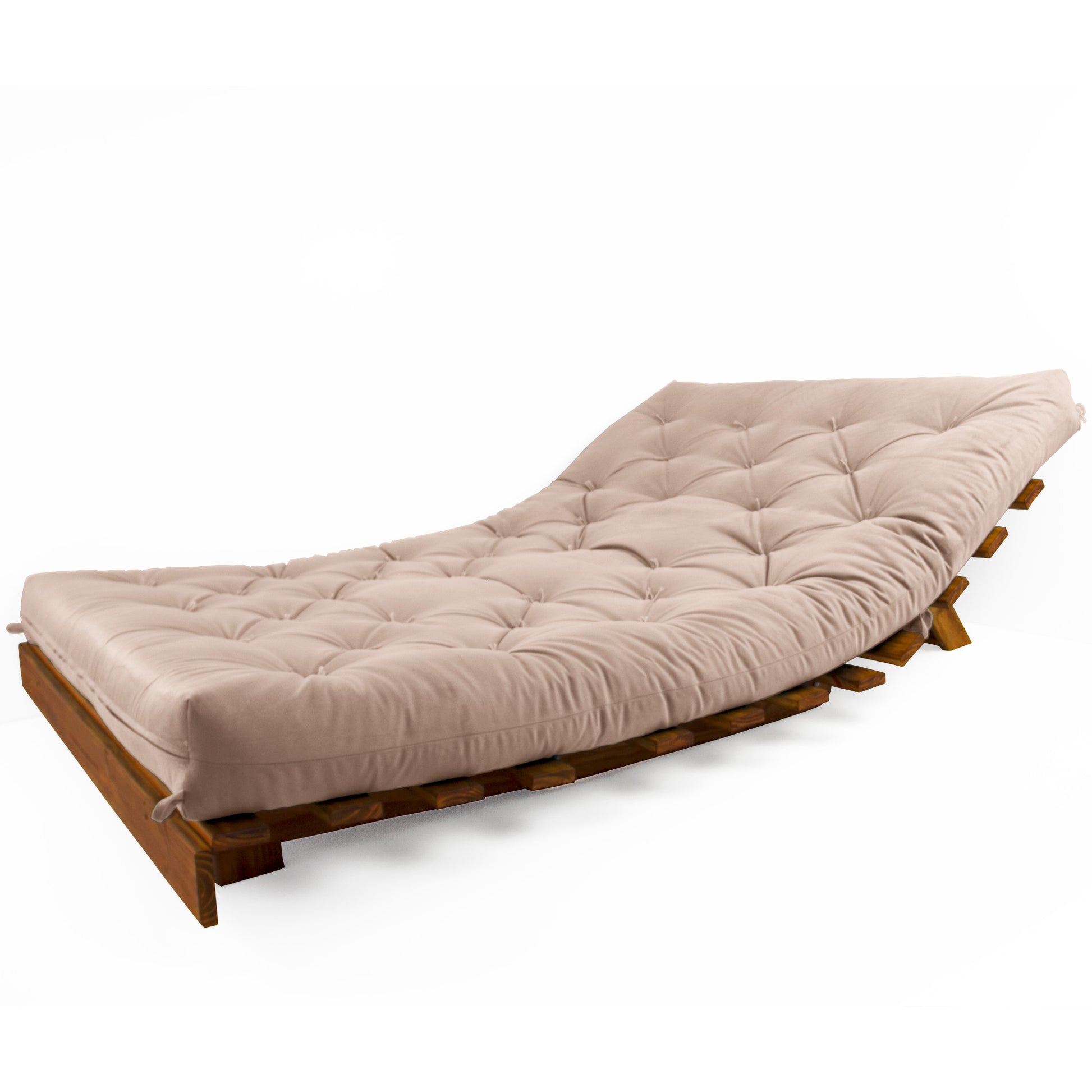 Sofá Cama Casal Futon Tokio Madeira Cor Imbuia Acquablock Bege