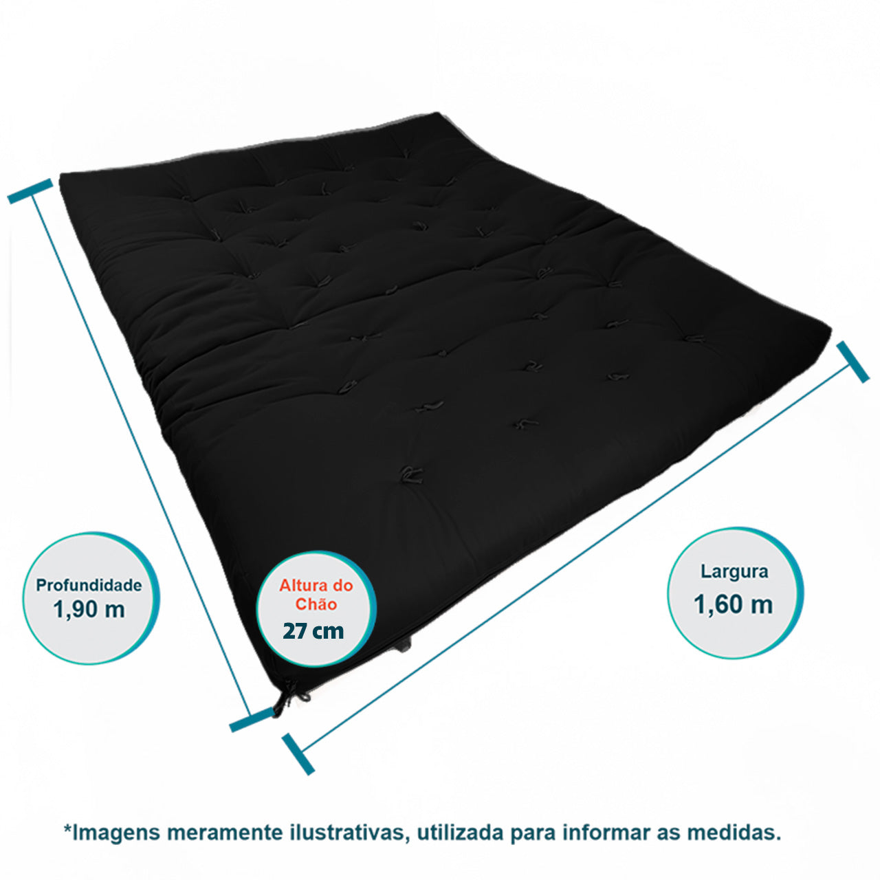 Sofa Cama Futon Oriental King Madeira Maciça Sarja Preto
