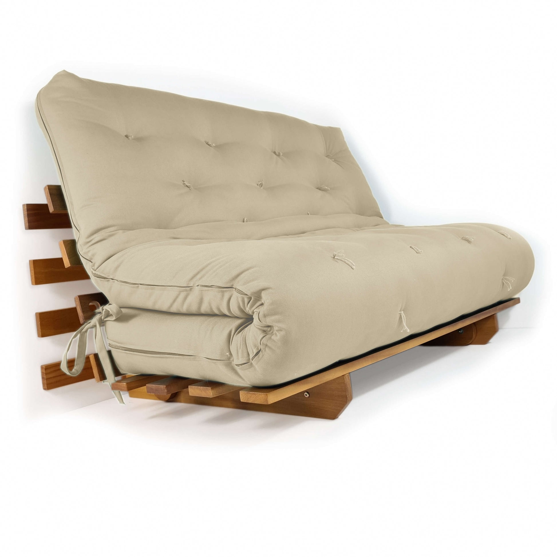 Sofá Cama Casal Futon Oriental Madeira Nobre Natural Bege