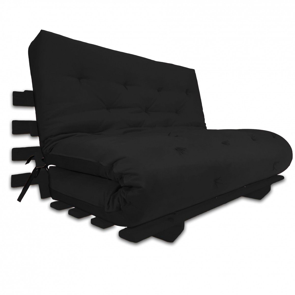Sofa Cama Casal Futon Oriental Madeira Preta Sarja Preto