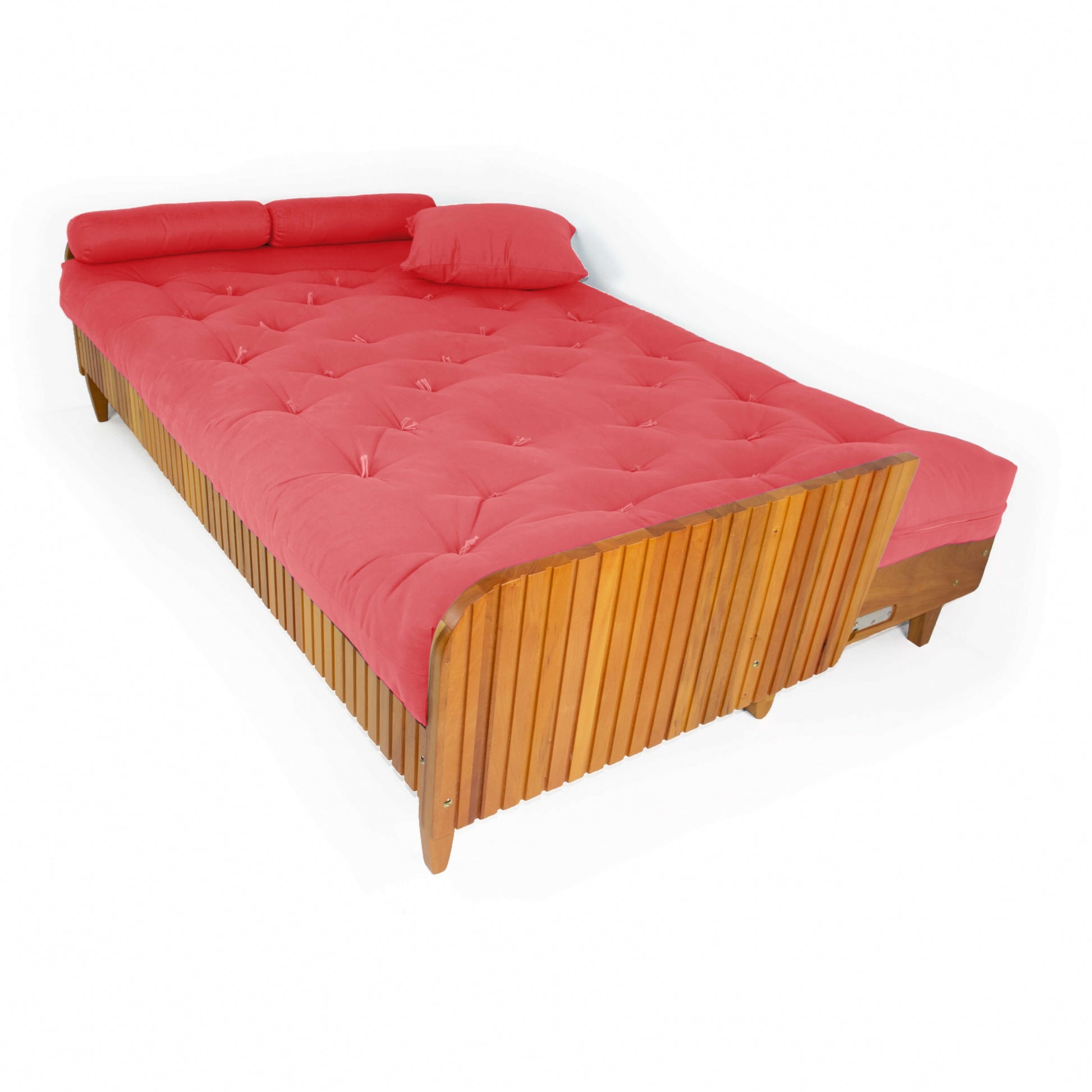 Sofá Cama Paris Ripado Sarja Madeira Nobre - Goiaba