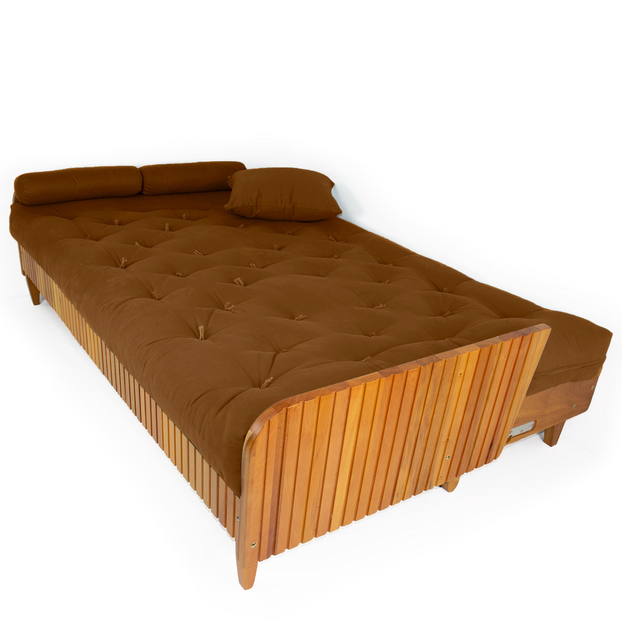 Sofá Cama Paris Ripado Sarja Madeira Nobre - Caramelo