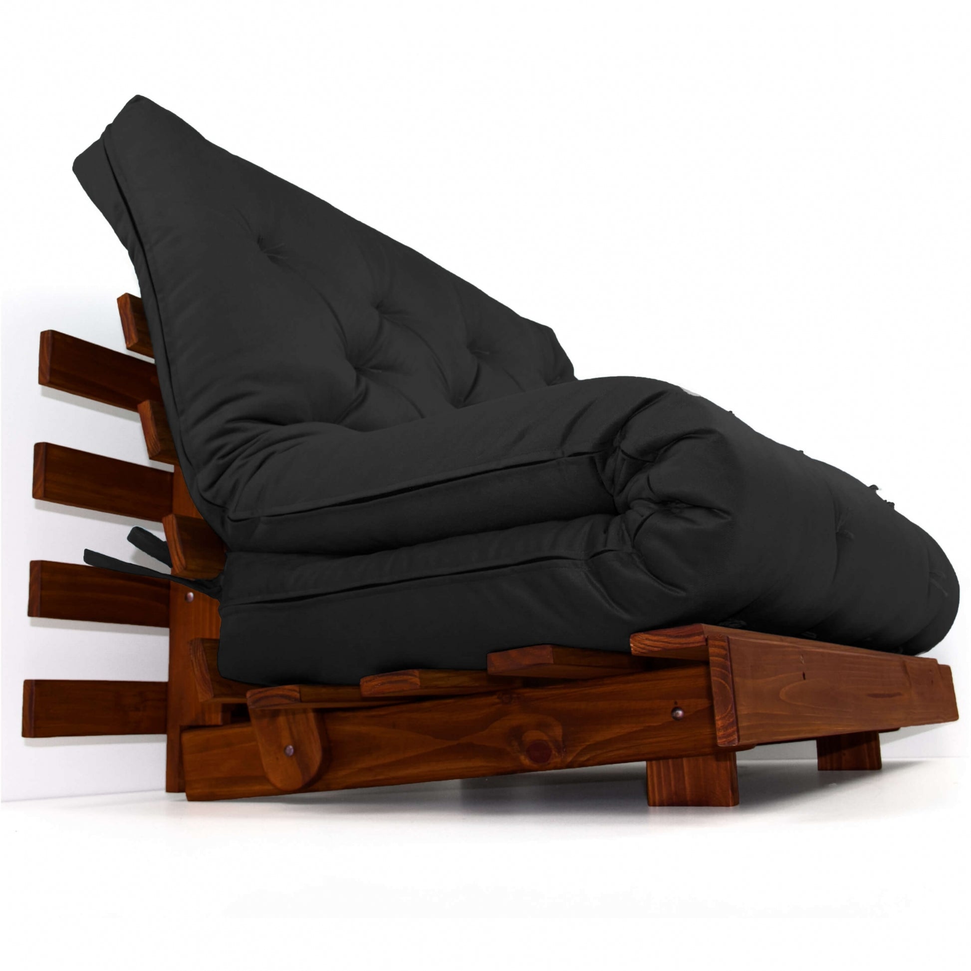 Sofá Cama Casal Futon Tokio Madeira Cor Imbuia Acquablock Preto