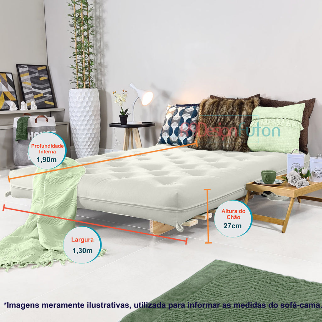 Sofa Cama Casal Futon Oriental  Madeira Maciça Acquablock Branco Off