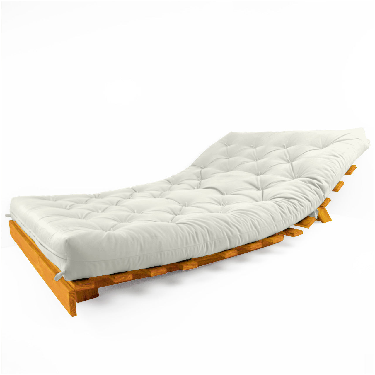 Sofá Cama Casal Futon Tokio Madeira Cor Mel Acquablock Branco Off