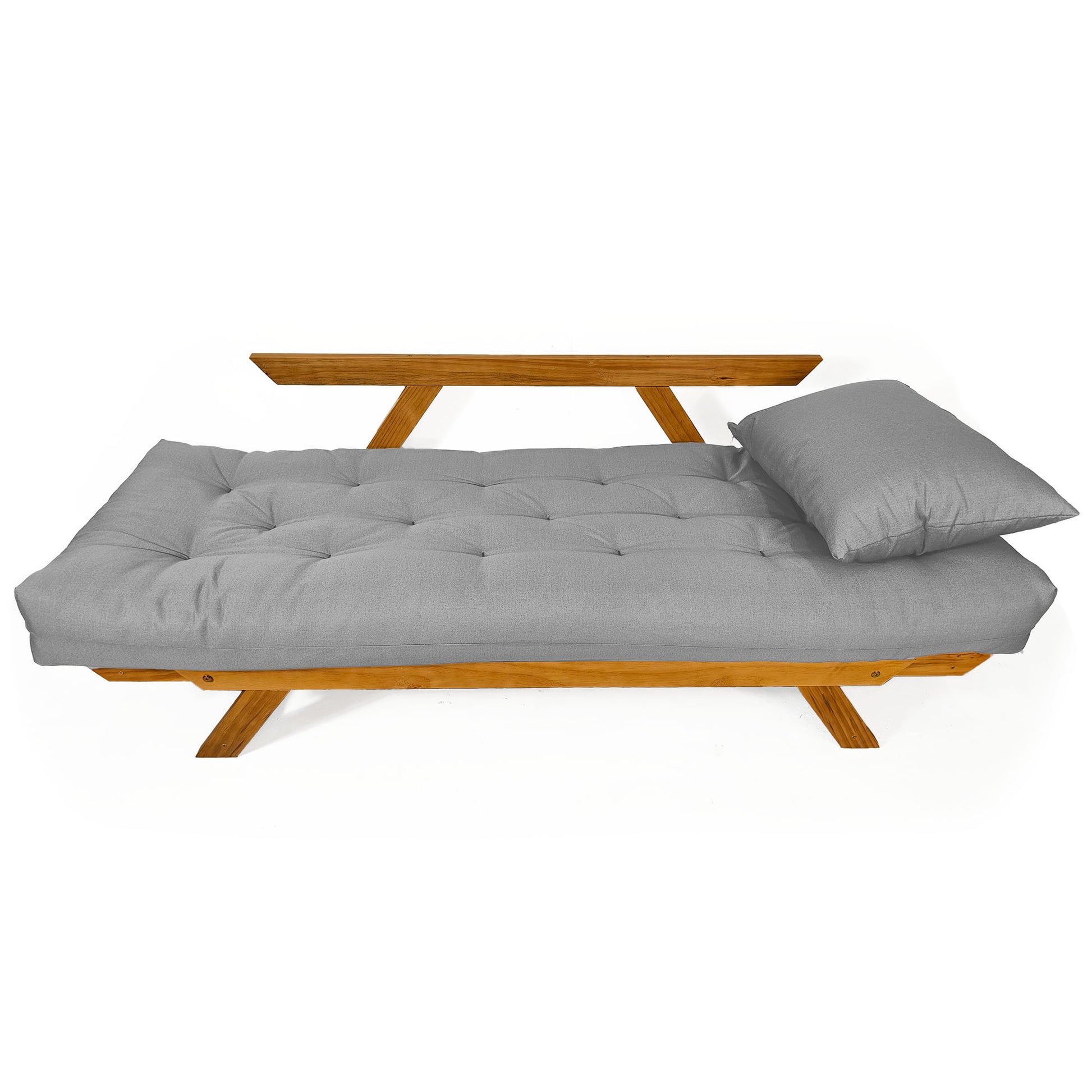 Sofá Japão Futon Acquablock Madeira Cor Mel - Cinza Linho
