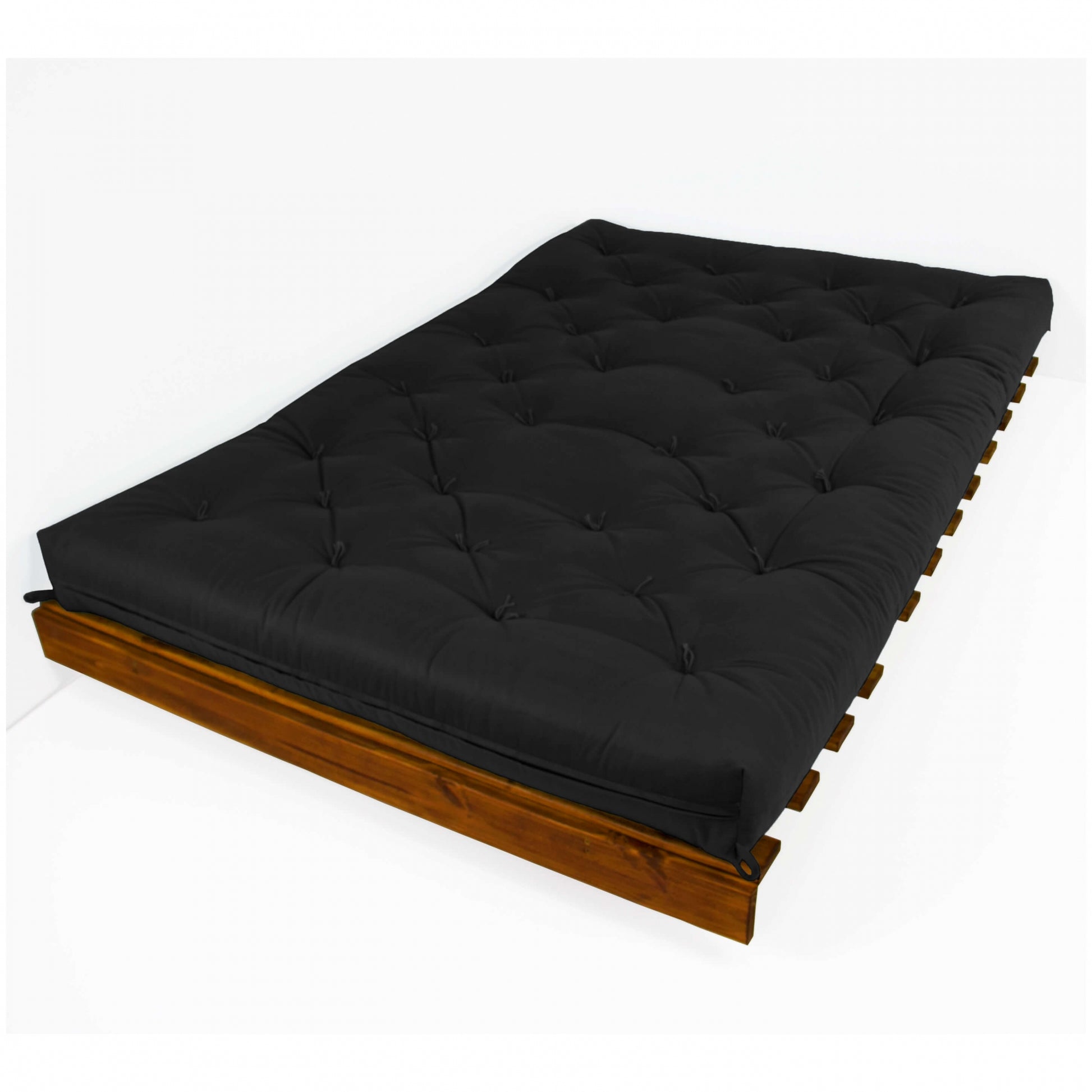 Sofá Cama Casal Futon Tokio Madeira Cor Imbuia Sarja Preto