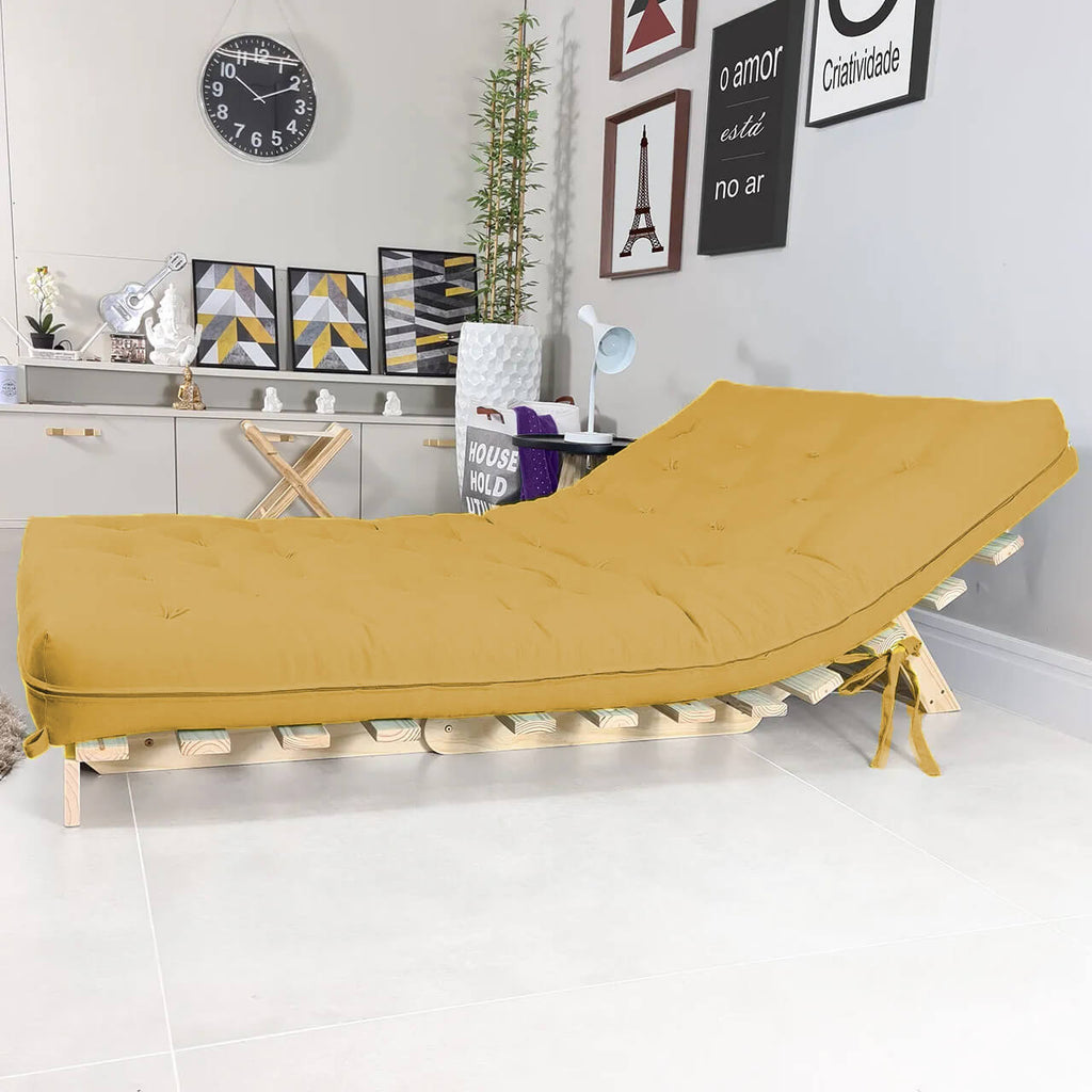 Sofa Cama Futon Casal Tokio Madeira Maciça Acquablock Amarelo