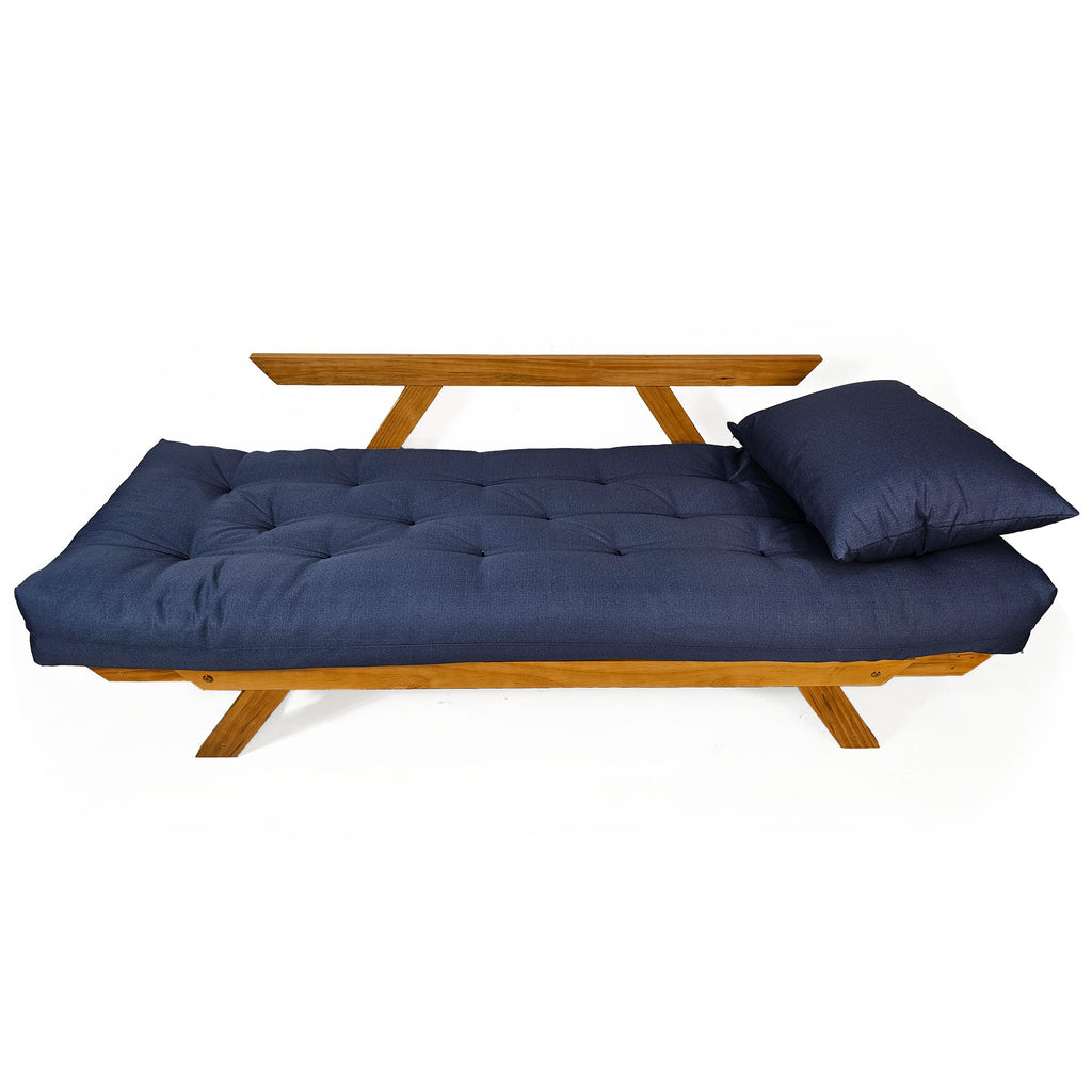 Sofá Japão Futon Acquablock Madeira Cor Mel - Azul Royal