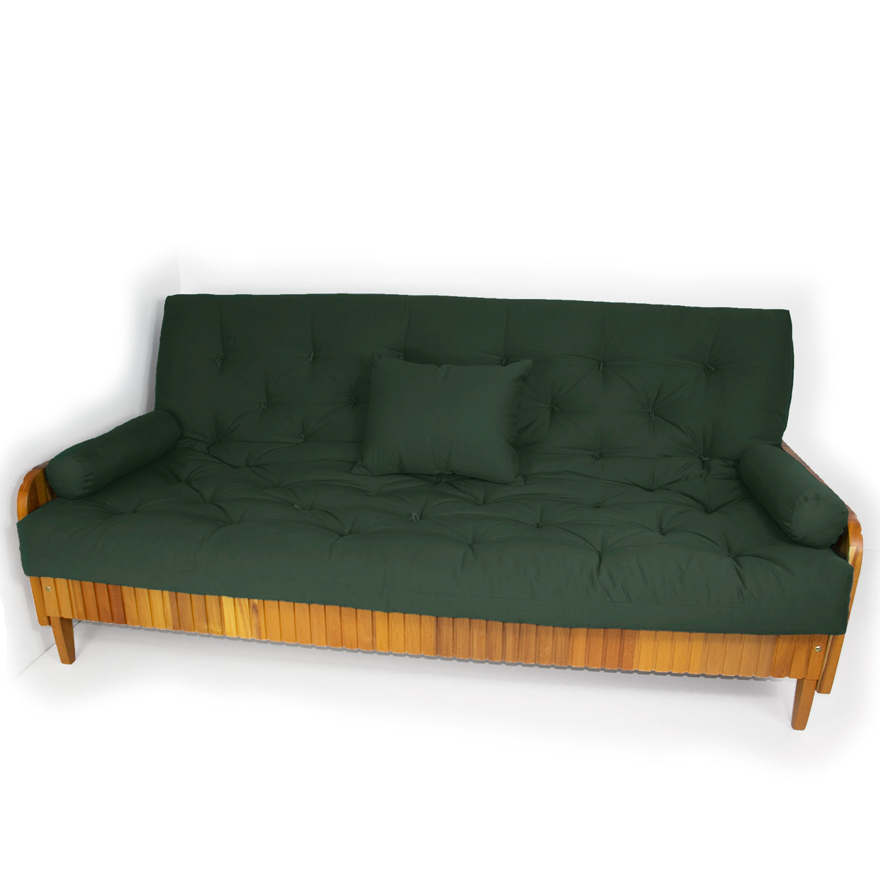 Sofá Cama Paris Ripado Sarja Madeira Nobre - Verde Militar
