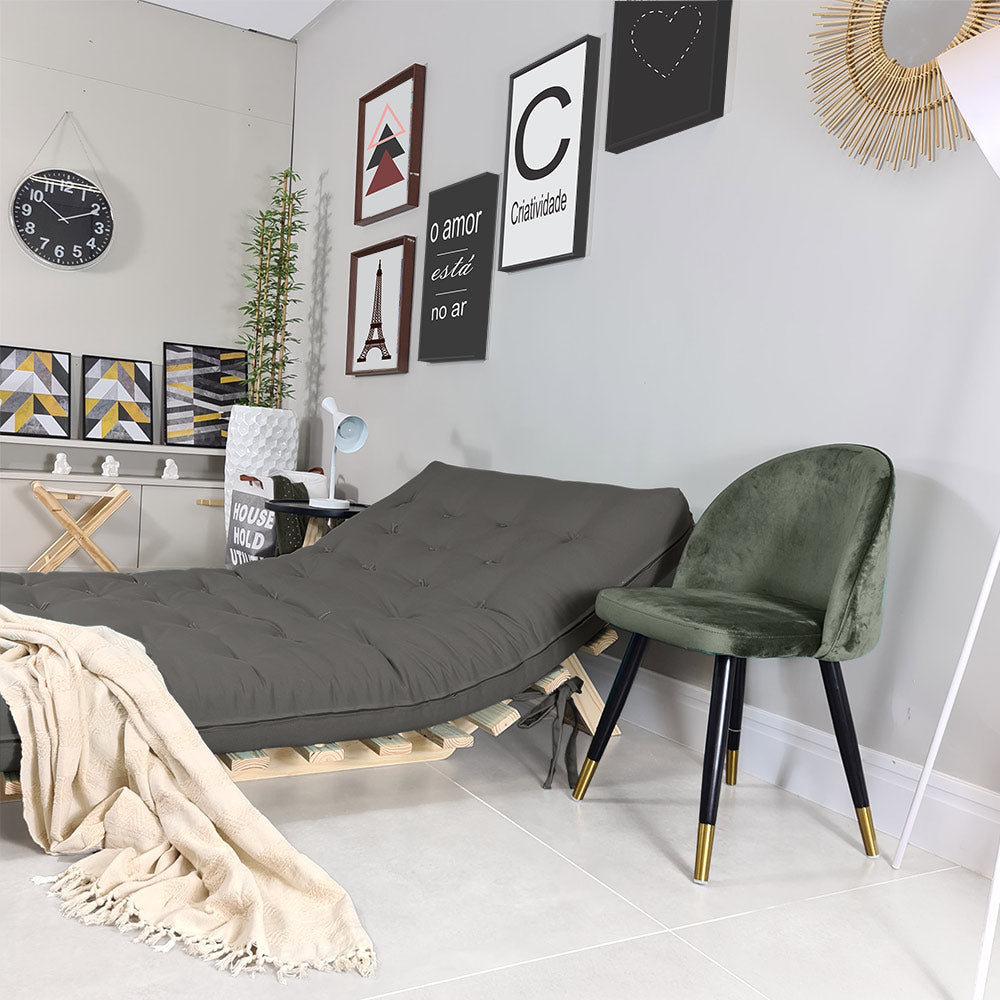 Sofa Cama Casal Futon Oriental Madeira Maciça Acquablock Chumbo