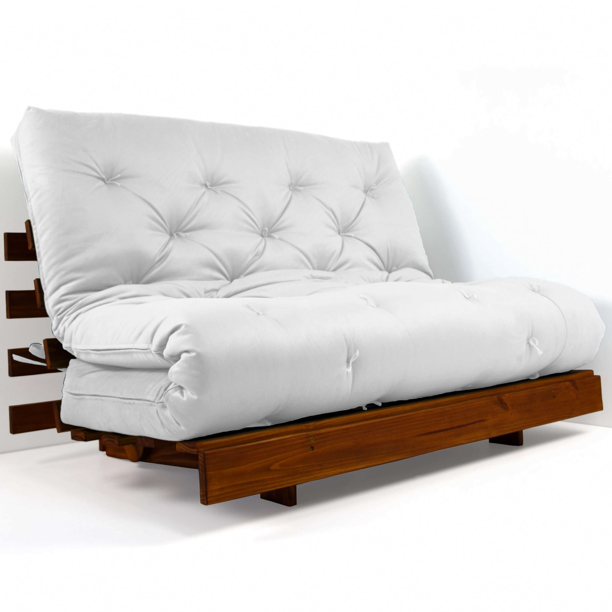 Sofá Cama Casal Futon Tokio Madeira Cor Imbuia Acquablock Branco Off