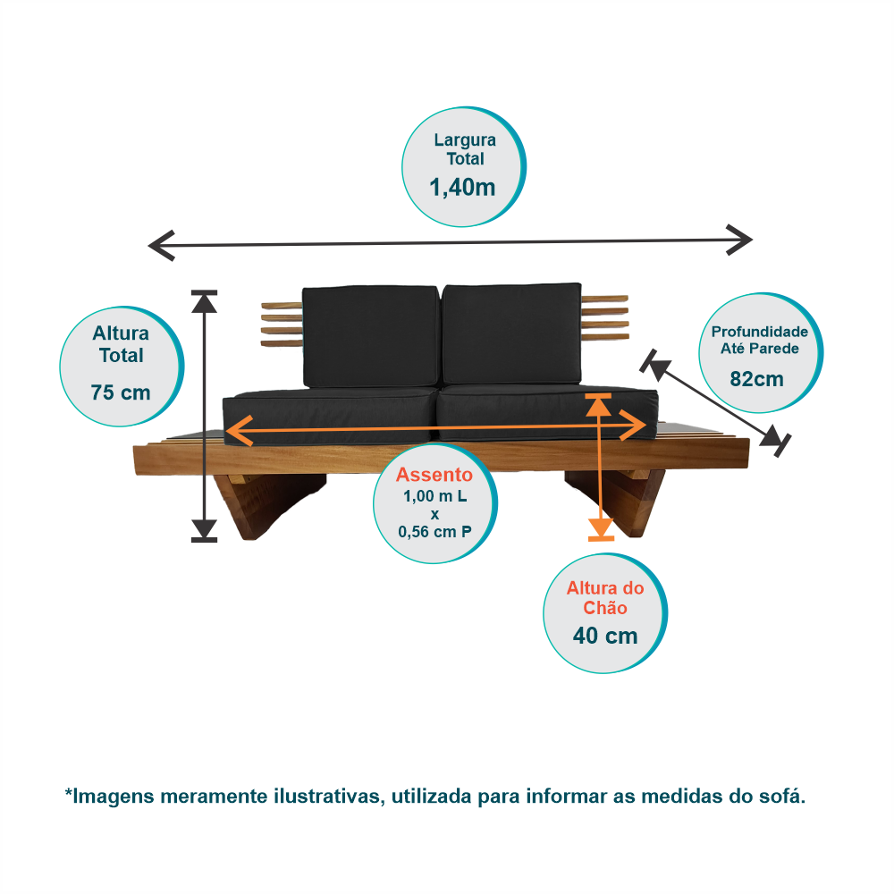Sofá 2 Lugares Xangai Madeira Nobre Cinza Sala Moderna