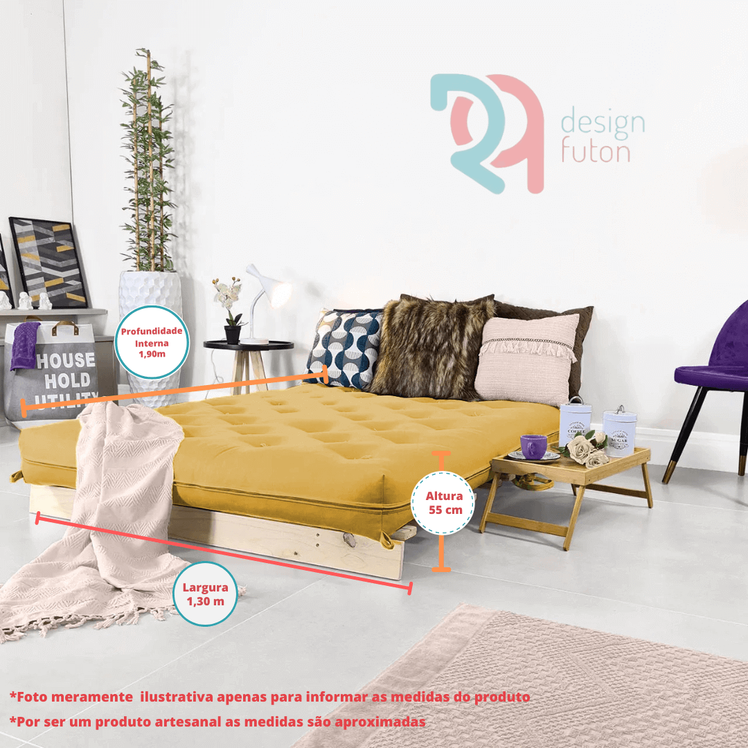 Sofa Cama Futon Casal Tokio Madeira Maciça Acquablock Amarelo