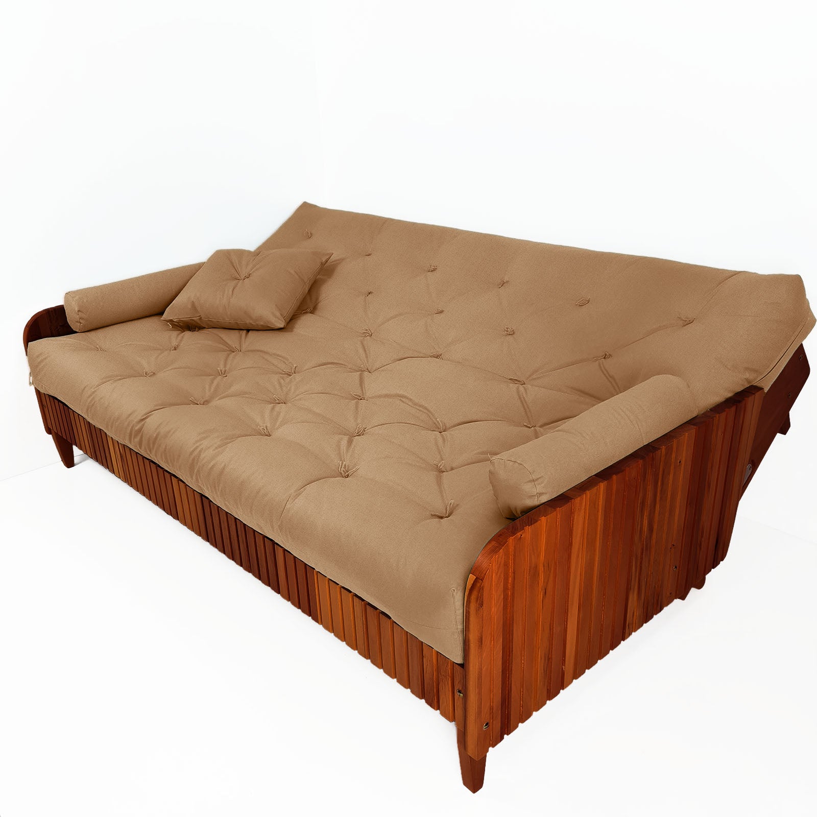Sofá Cama Paris II Ripado Acquablock Madeira Maciça  Imbuia D33 - Fendi