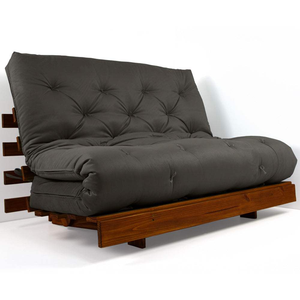 Sofá Cama Casal Futon Tokio D33 Madeira Maciça Cor Imbuia - Cinza