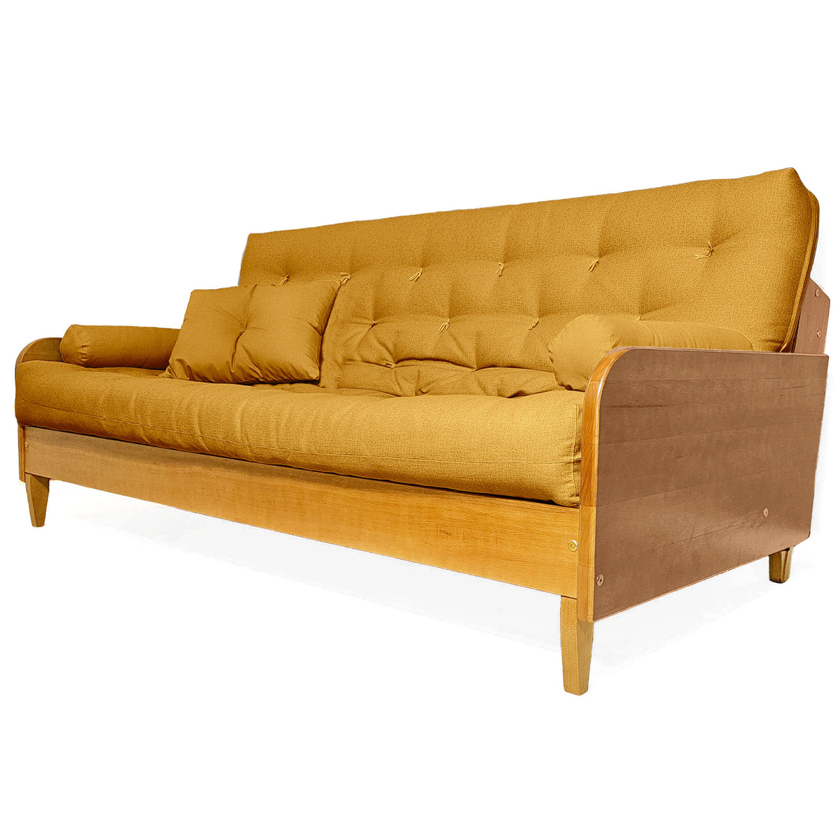Sofá Cama Casal Futon Paris Madeira Nobre Mel - Tecido Acquablock Amarelo