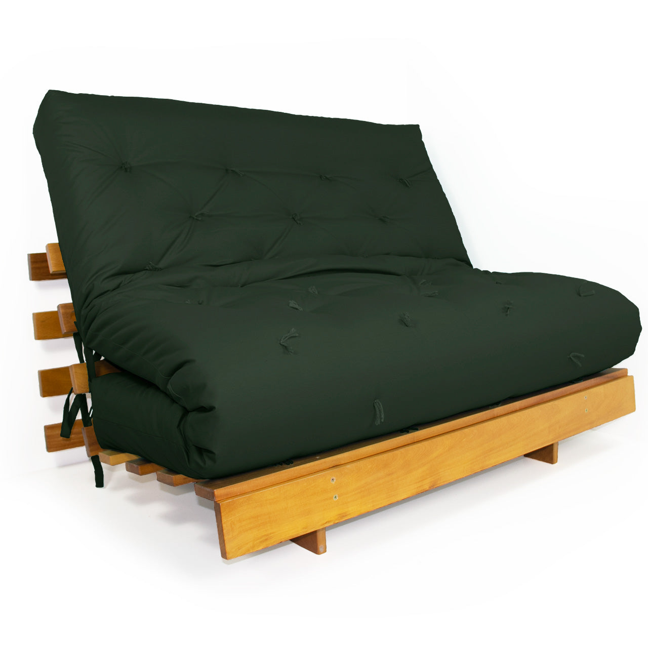 Sofá Cama Casal Futon Tokio Madeira Nobre Sarja Verde Militar