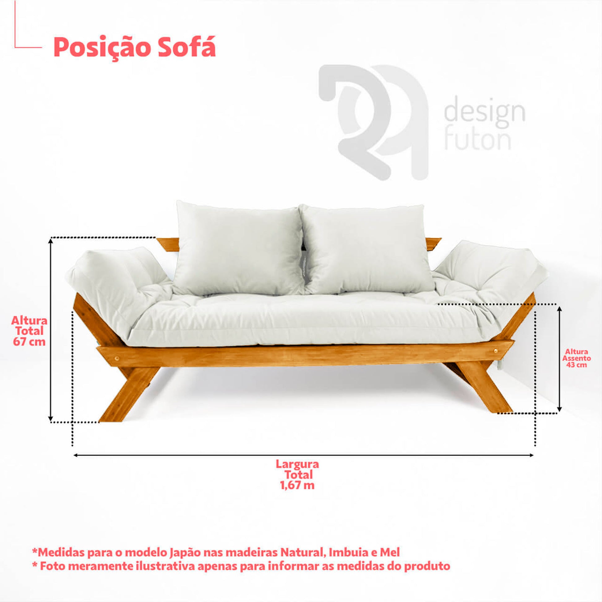 Sofá Japão Futon Acquablock Madeira Nobre Natural - Cinza Linho
