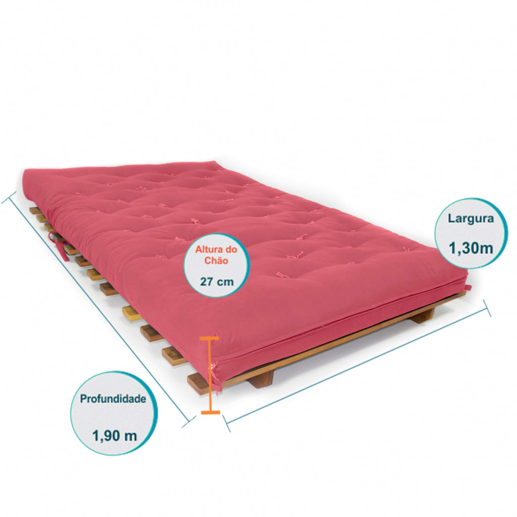 Sofá Cama Casal Futon Oriental Madeira Nobre Natural Goiaba