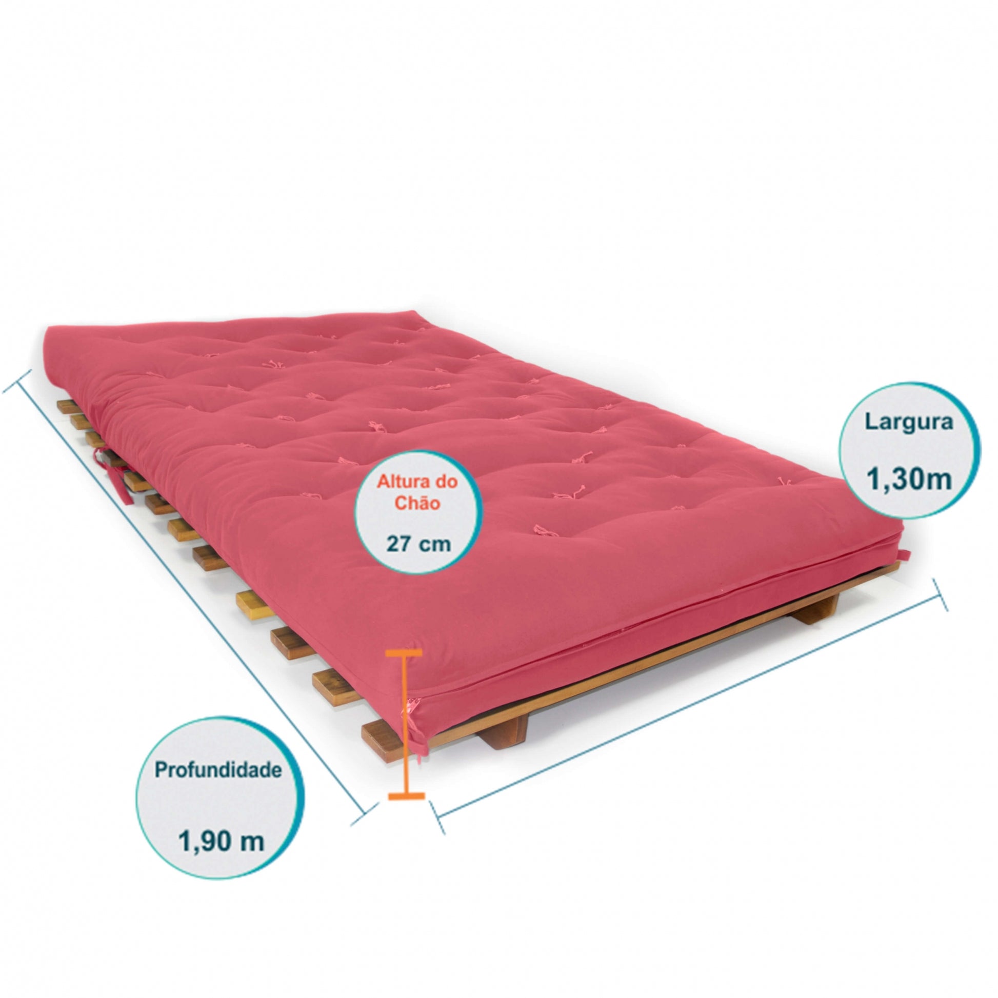 Sofá Cama Casal Futon Oriental Madeira Nobre Natural Goiaba