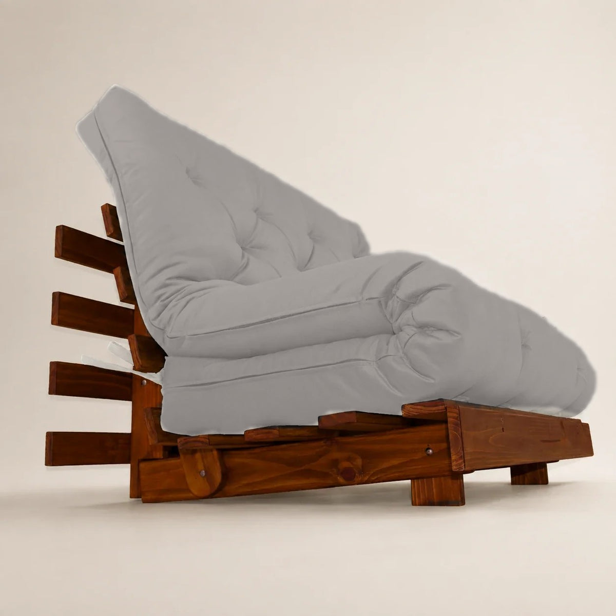 Sofá Cama Casal Futon Tokio D33 Madeira Cor Imbuia Acquablock - Cinza Linho