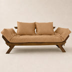 Sofá Cama Reclinável Futon Japão - Madeira Imbuia Tecido Acquablock Cor Fendi
