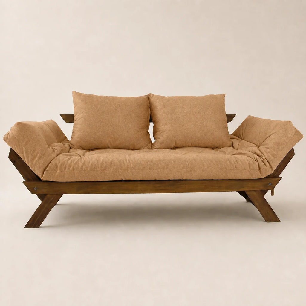 Sofá Cama Reclinável Futon Japão - Madeira Imbuia Tecido Acquablock Cor Fendi