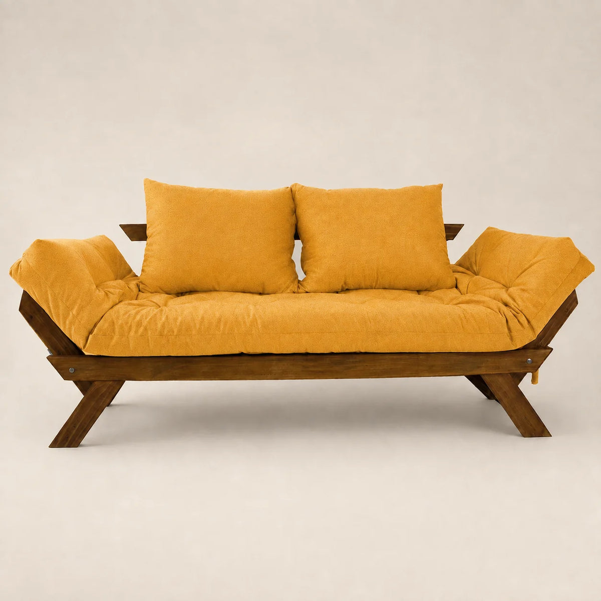 Sofá Cama Reclinável Futon Japão - Madeira Imbuia Tecido Acquablock Cor Amarelo