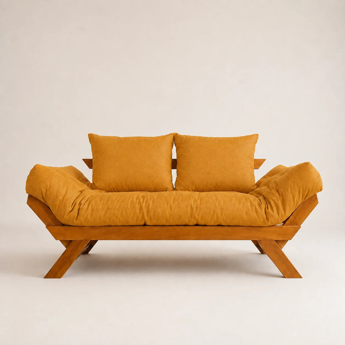 Sofá Cama Reclinável Futon Japão - Madeira Mel Tecido Acquablock Cor Amarelo
