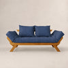 Sofá Cama Reclinável Futon Japão - Madeira Mel Tecido Acquablock Cor Azul Royal