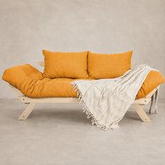 Sofá Cama Reclinável Futon Japão - Madeira Sem Pintura Tecido Acquablock Cor Amarelo