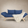Sofá Cama Reclinável Futon Japão - Madeira Sem Pintura Tecido Acquablock Cor Azul Royal