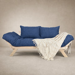 Sofá Cama Reclinável Futon Japão - Madeira Sem Pintura Tecido Acquablock Cor Azul Royal