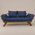 Sofá Cama Reclinável Futon D33 Japão - Madeira Imbuia Tecido  Acquablock Cor Azul Royal