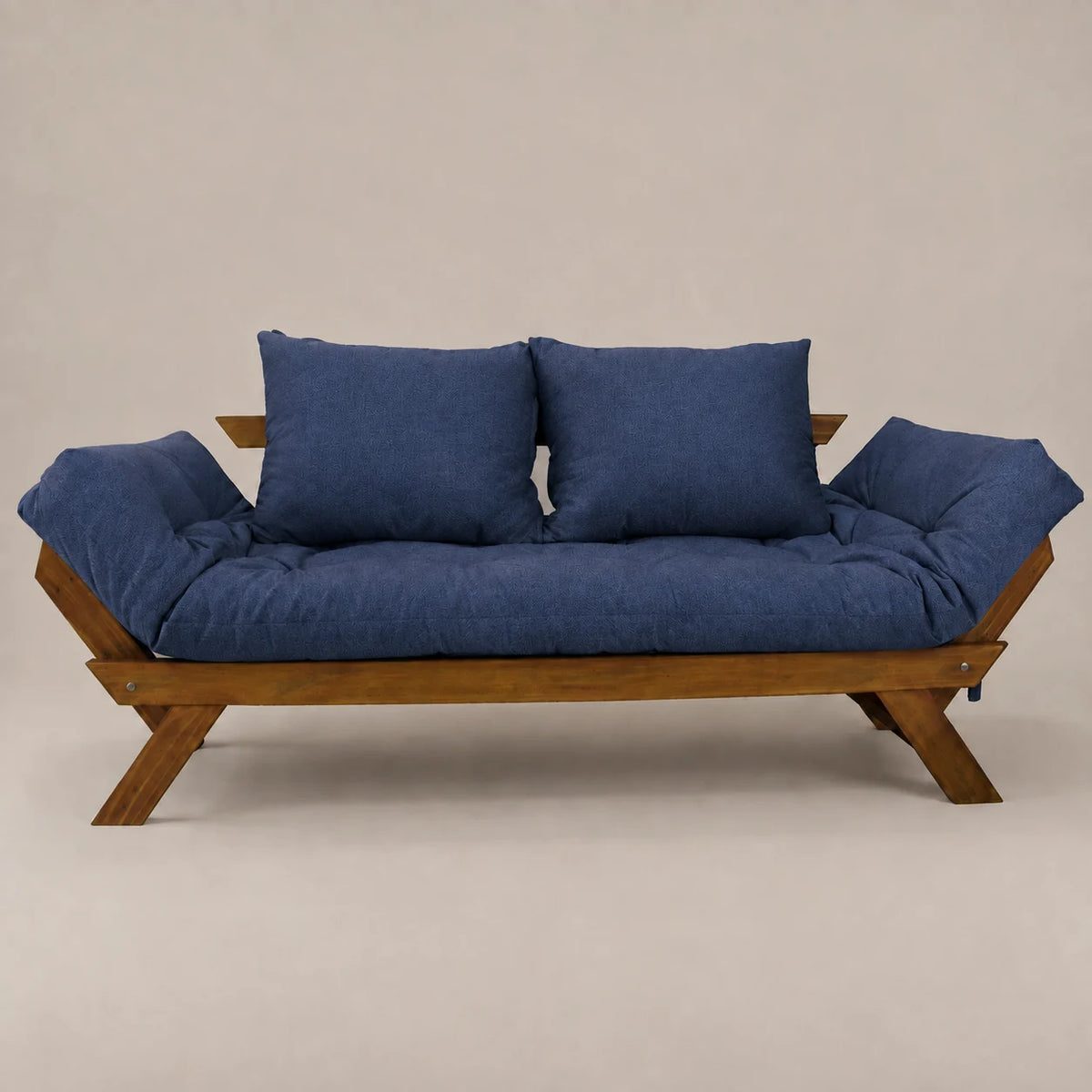 Sofá Cama Reclinável Futon D33 Japão - Madeira Imbuia Tecido  Acquablock Cor Azul Royal