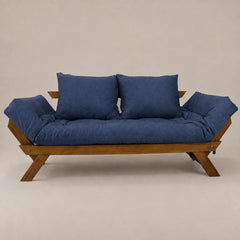 Sofá Cama Reclinável Futon D33 Japão - Madeira Imbuia Tecido  Acquablock Cor Azul Royal