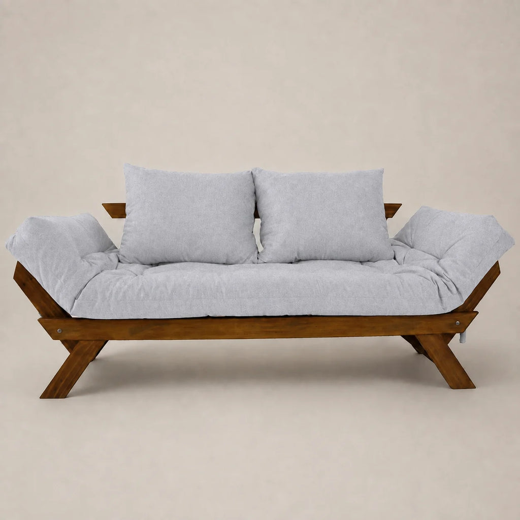 Sofá Cama Reclinável Futon D33 Japão - Madeira Imbuia Tecido Acquablock Cor Cinza Linho