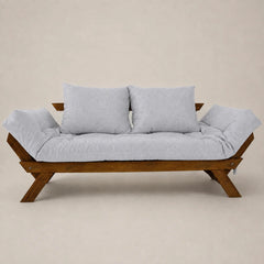 Sofá Cama Reclinável Futon D33 Japão - Madeira Imbuia Tecido Acquablock Cor Cinza Linho