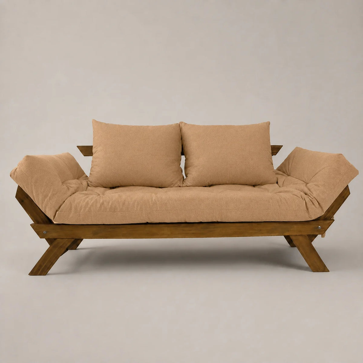 Sofá Cama Reclinável Futon D33 Japão - Madeira Imbuia Tecido Acquablock Cor Fendi