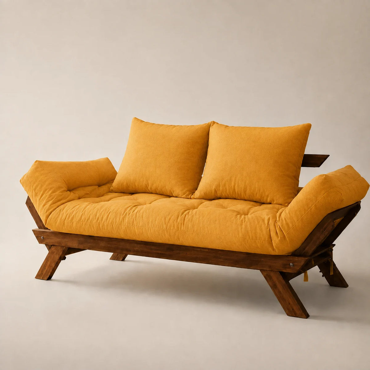 Sofá Cama Reclinável Futon D33 Japão - Madeira Imbuia Tecido Acquablock Cor Amarelo