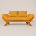 Sofá Cama Futon Reclinável Japão - Madeira Nobre Mel Tecido Acquablock Cor Amarelo