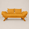 Sofá Cama Futon Reclinável Japão - Madeira Nobre Natural Tecido Acquablock Cor Amarelo